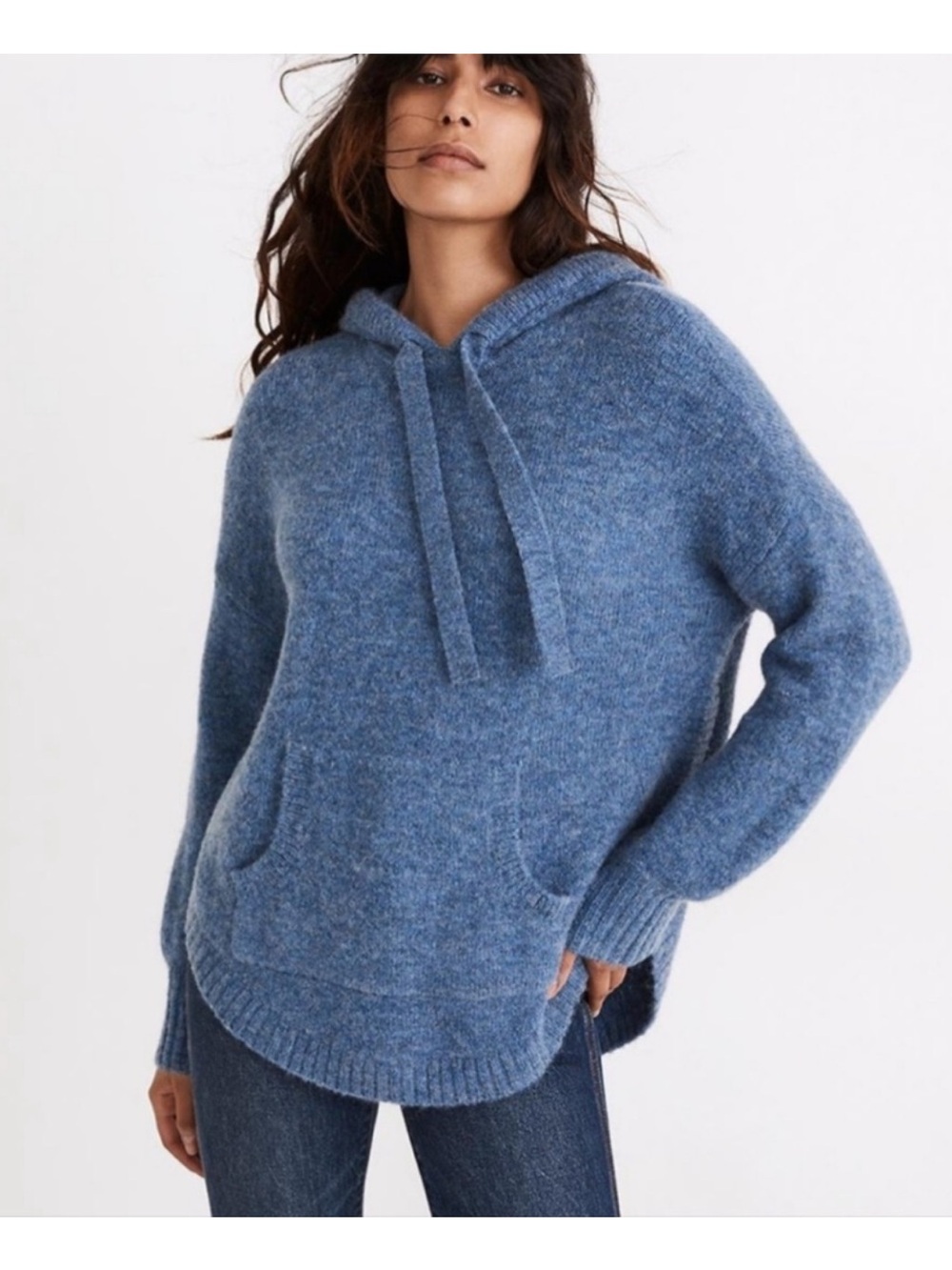 Madewell Wilmington Blue Hoodie Alpaca/Wool Blend Sweater Size Medium